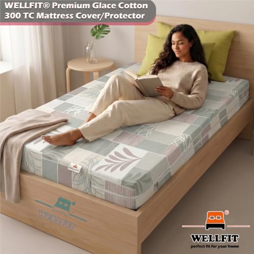 Image of WELLFIT Premium Glace Cotton 300 TC Mattress Protector King Size | 72x72x6 Inches | Bed Cover with Zip | Mattress Cover with Zipper Chain | 6x6 Ft Mattresses