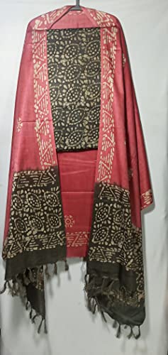 Image of STB-SILK TEXTILES BHAGALPUR Women's Bhagalpuri Cotton Silk Batik Print Unstitched Salwar Suit Dress Material With Dupatta | Women's Dress Material For Girls