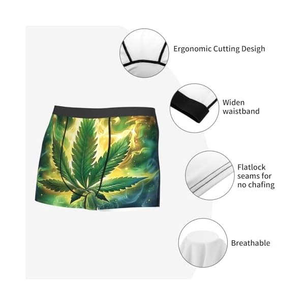 Cannabis Leaf Marijuana Psychedelic Fire Green Yellow Men'S Boxer Briefs Cool Underwear For Men Soft Comfortable