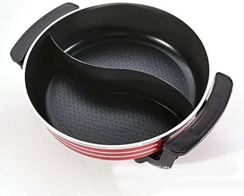Image of Electric Hot Pot with Divider Shabu Shabu Hot Pot Non-Stick Cooking Frying Pan Chinese Hot pot for Kitchen Dual Sided Smokeless Pot with Steamer Cooker with Lid Heat Frying Pan