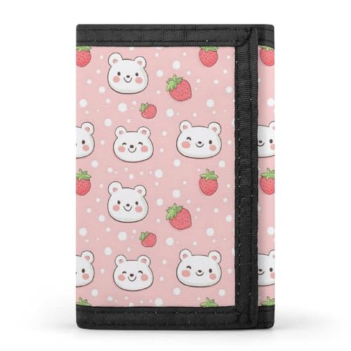 Cute Bear Strawberry Print Wallet for Men, 8 Credit Card Holder Slim Minimalist Front Pocket Small Mens Bifold Wallets