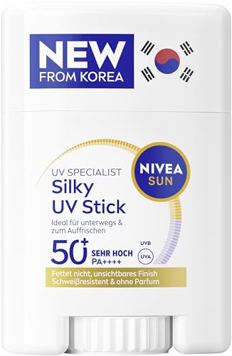 NIVEA SUN UV Stick LSF 50+ (15 g), ultraleichter Sonnenschutz für das Gesicht, Sonnencreme Applikator mit koreanischer Stick Technologie, Breathable UV Specialist Silky (15 g)