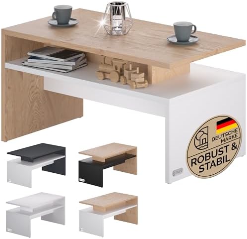 Wohnzimmertisch Modern - Couchtisch Mit Stauraum, Eiche & Schwarz