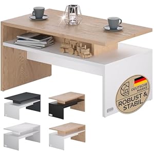 Casaria® Couchtisch Holz Weiß Eiche mit Stauraum 95x55x50cm Wohnzimmertisch Modern Kratzfest 50kg Belastbar Wohnzimmer Beistelltisch für Couch Sofa