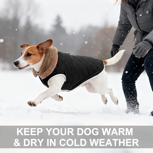 Image of BEAUTYZOO Warm Dog Puffer Jacket Vest,Dog Winter Coat with Harness,Black L