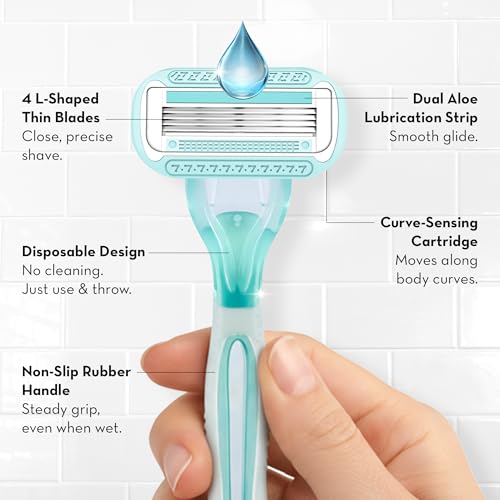 Image of Plush Smooth Slide 4 Blade Body Razor For Women | Dual Aloevera Smooth Lubrication Strips | Non-Slip Grip Rubber For Ultra Smooth Shave | Easy & Safe No Bumps & Cuts | Sensitive Skin friendly