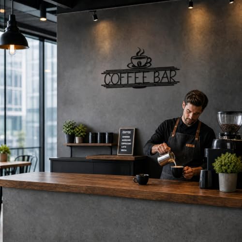 Image of Black Metal Coffee Bar Sign for Wall Coffee Signs for Coffee Station Coffee Wall Decor Coffee Accessories for Coffee Bar Metal Wall Art for Home Kitchen Coffee Bar Office (Elegant Large)