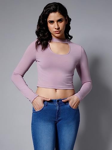 Image of High Star Women's Choker Neck Fitted Full Sleeves Crop Top