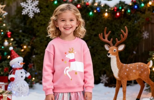 Image of EULLA Toddler Girls Christmas Sweatshirt Long Sleeve Snowman Deer Santa Claus Xmas Holiday Shirts for Kids Sweater 2-7 Years