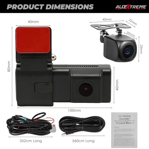 Image of AllExtreme X17 Car Dash Cam Front & Rear 2K+1080P 140 Wide Angle Lens Dual Inside Driving Camera G-Sensor Loop Video Recorder