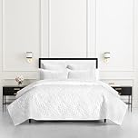 kate spade new york Spade Floral 3-Piece King Quilt Bedding Set, 100% Cotton Sateen Reversible Cover, All Season Warmth Bedding, Machine Washable, Bright White
