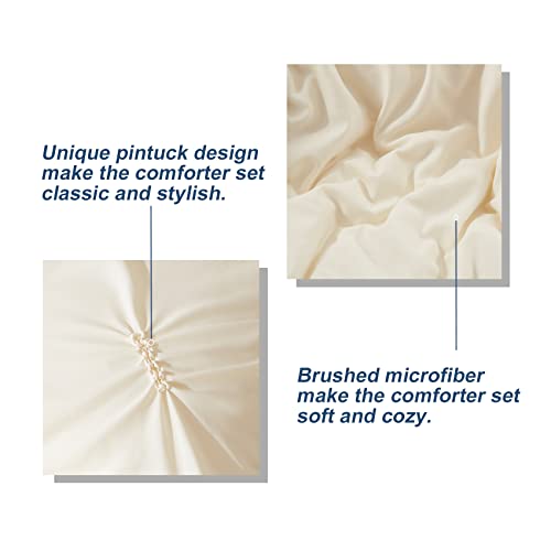 Anluoer Queen Comforter Set -Pintuck Down Alternative Comforters With 2 Pillow Shams, Soft Queen Size Bedding Comforter Sets Lightweight All Season (Cream/Ivory,88X88 Inches, 3 Pieces) #TOP6