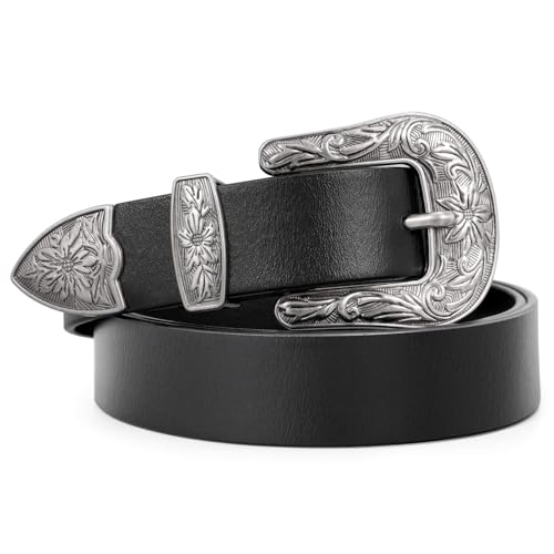 WERFORU Western Belt For Women,Cowgirl Cowboy Belt For Jeans Pants With Silver Vintage Western Buckle