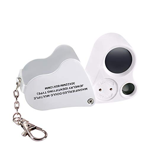 Image of Jiusion Portable Lighted LED Illuminated Jewelry Magnifier 30X 60X Wearable Handheld Dual Lens Eye Loupe Magnifying Glasses Micro Microscope with Keychain and Lanyard