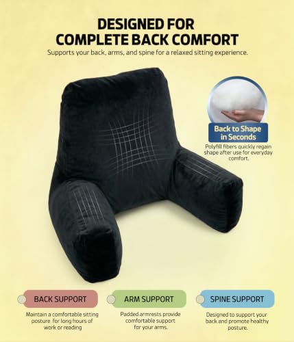 Image of amazon basics Backrest Cushion for Bed Sitting with Arms | Reading Support for Sofa & Chair | Large Comfort Aid for Adults & Patients - Black