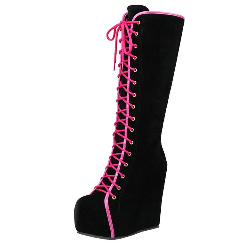 Women's Knee High Goth Platform Boots Lace Up Combat Boots