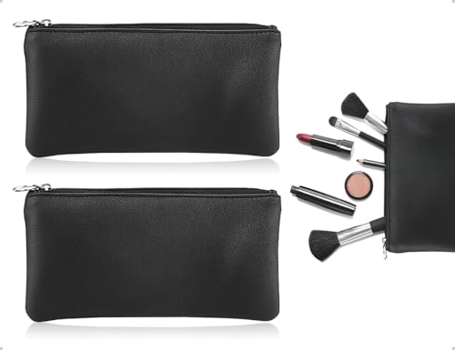 AOYEGIC 2 Stück Schminktasche,Leder Klein Banktasche mit Reißverschluss,verwendet für Damen Mädchen Haushalt Schule Business Geldscheine Visitenkarten(Schwarz)