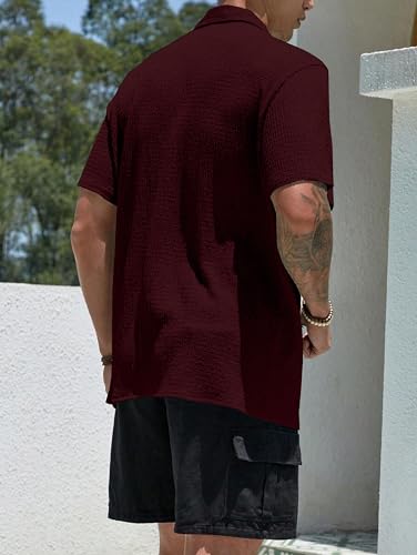 Image of BHIKADIYA Men's Cotton Pop Corn Stylish Half Sleeves Regular Fit Casual Shirt (Maroon,L)