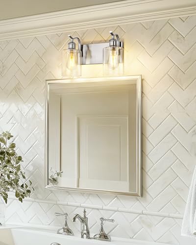 Image of 2-Light Bathroom Vanity Light, Brushed Nickel Wall Sconce, Modern Bathroom Light with Clear Glass, VL01BN-2