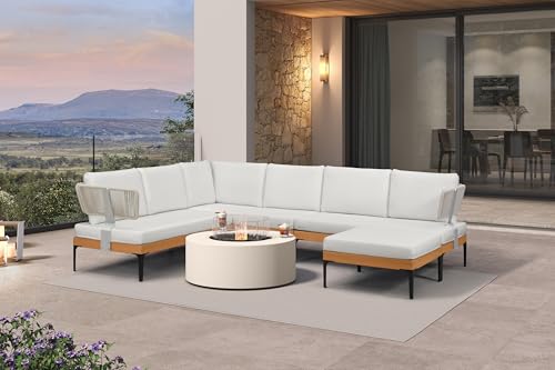 Image of PURPLE LEAF Patio Furniture Set Outdoor Sectional Sofa with Fade-Resistant Cushions Wicker L-Shaped 7 Pieces Aluminum Conversation Sets with Ottoman for Balcony Yard Garden Poolside, White