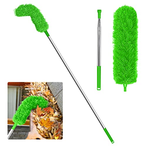 Gutter Cleaning Brush Roofing Tool Guard Cleaner Tool with Telescopic Extendable Telescopic Pole 8.2ft, Easy Remove Leaves and Debris from The Ground - Green