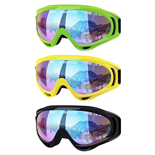 Reseldda 3-Pack Ski Goggles Snow Snowboard Goggles For Adult Men Women Youth Teens Kids Boys & Girls Winter Snow Sports Goggles (Yellow+Green+Black) #TOP25