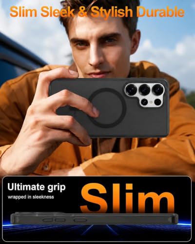 Image of DIZORO Matte Case for Samsung Galaxy S25 Ultra Compatible with MagSafe, Camera Lens Full Protection, Shockproof Translucent Frosted TPU Soft Phone Cover, Anti-Fingerprint (Black)