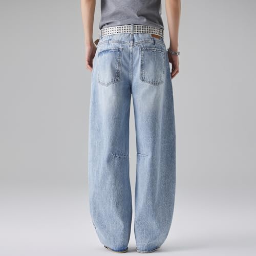 Men's Retro Style Wide Leg Jeans, Light Blue Denim, High Waist, Distressed, American Fashion, Casual Street Wear3