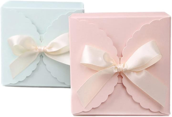ギフトボックス ラッピング 箱 リボン付き 10枚セット 2種類 おしゃれ プレゼント ギフト 可愛い お菓子 贈り物 丈夫 便利 小サイズ ライトブルー ローズピンク 定価