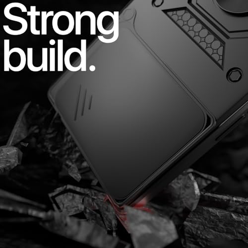 Image of Outlouders Back Cover for Vivo V70 5G | D10 Tough Armor 360 Protection Case with Sliding Camera Shield & Ring Holder Stand Bumper Case (Black)