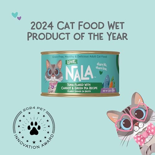 Image of LOVE, NALA - Natural Adult Cat Wet Food - FLAKED Tuna with Carrot & Green Pea in Broth - Grain Free, Non-GMO, Lean Protein, Added Minerals & Vitamins - 12 Pack, 2.4 lbs.