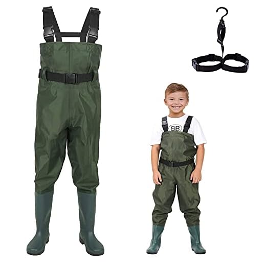 LANGXUN Chest Waders for Kids, Lightweight and Breathable PVC Fishing Waders for Toddler & Children, Waterproof Hutting Waders for Boys and Girls, Age 6/7 Little Kid