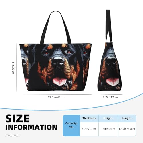 Beach Bags For Women Large Waterproof Sandproof Beach Tote Bag Lightweight Zipper Carry On Bag Cool Rottweiler Dog Art Pool Bag For Gym Travel Vocation4
