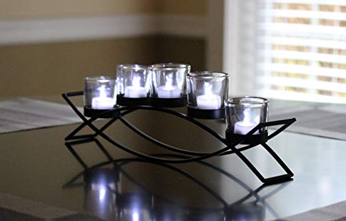Seraphic Tealight Candle Holder for Home Decor Coffee, Kitchen, Dining Table Centerpieces, Black, Clear Chunky 5 Cups - Thumbnail 3