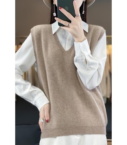 Image of Women's V-Neck Knit Sweater Vest 100% Merino Wool Lightweight Sleeveless Pullover Basic Vest Short Tops