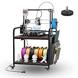 RoleDec Heavy Duty 3D Printer Stand for Bambu Lab A1 Mini/FlashForge 5M - Brown Sturdy Workstation with Power Outlet (220 lbs Capacity) - Height Adjustable Table for Kids, Beginners & STEM Education