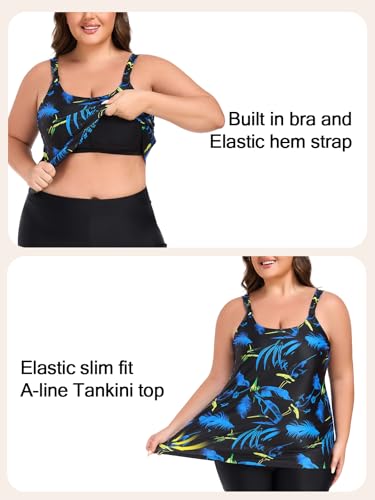 Ocean Blues Women's Tankini Swimsuits Two Piece Bathing Suits Loose Fit Tank Top with Boyshorts4