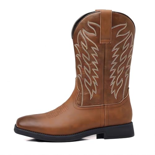 Cowboy Boots for Men Square Toe Western Boot Durable Classic Embroidered Snip Toe Boots