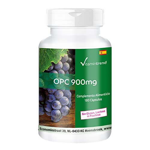 OPC 900 mg – Extracto de Semilla de Uva – 180 cápsulas – Vegano – 95% de OPC – Cápsulas antiedad | Vitamintrend®