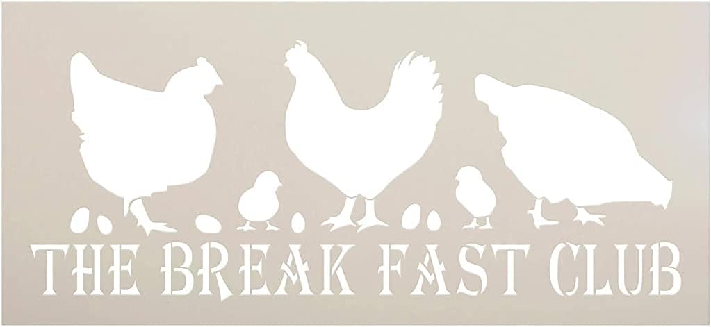 Breakfast Club Chicken Stencil by StudioR12 | DIY Farmhouse Home Decor | Craft & Paint Wood Sign | Reusable Mylar Template | Funny Barn Animal Coop Gift | Select Size (18 inches x 8.25 inches)