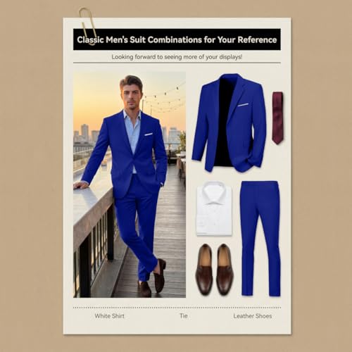 Image of Mens 2 Piece Suit Slim 2 Button Prom Suit Jacket Pants Tuxedo Set