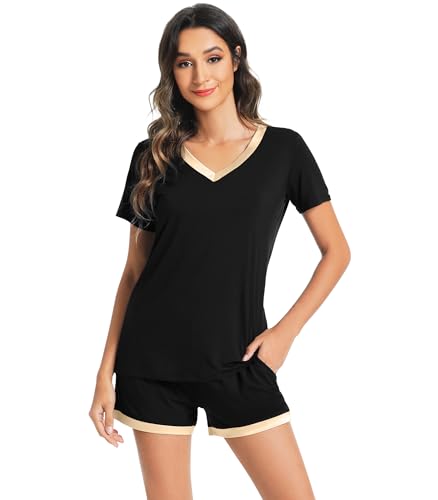 Image of WiWi Viscose from Bamboo Pajamas Set for Women Super Soft Short Sleeve Cooling Summer Plus Size Pjs Sets Sleepwear S-4X
