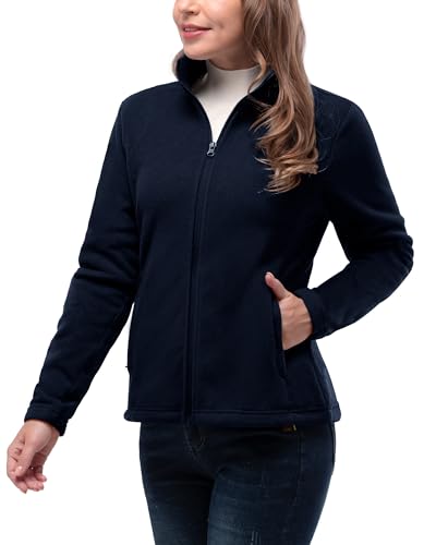 33 000ft Womens Fleece Jackets Ladies Lightweight Warm Full Zip Coat Breathable Microfleece Ladies Sweater Casual Long Sleeve Ideal for Travelling Outdoor Sport Dark Navy Blue L
