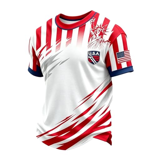 EKIYVO Soccer Jerseys for Men Soccer Jerseys for Men American Flag 250Th Anniversary USA Shirt Quick Dry Fans Mesh Athletic Shirts Large White
