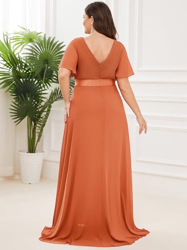 Image of Ever-Pretty Women's Chiffon Formal Evening Dresses for Curvy Women V-Neck Plus Size Floor Length Bridesmaid Dress