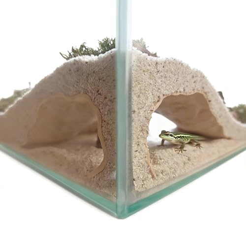 Reptile Corner Cave, 3D Printed Underground Cave Bearded Dragon Tank Decor, Snake and Shrimp Hides for Aquarium (White)