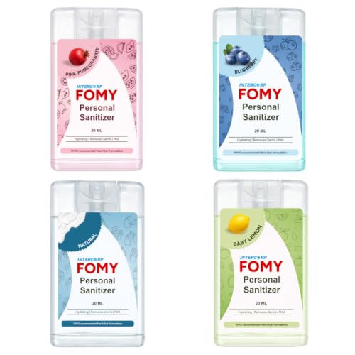Image of Pocket Sanitizer Spray Combo Pack of 4 (20 ml Each) |Pomegranate,Blueberry, Natural & Lemon | Hand & Surface Disinfectant