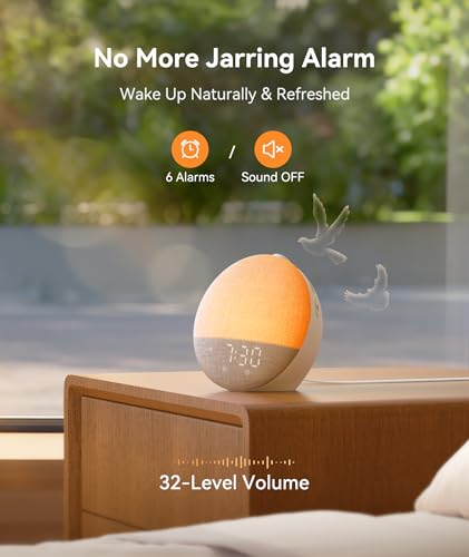 Dreamegg Sunrise Alarm Clock, Wake Up Light White Noise Machine 29 Sounds, One-Click Favorite Sleep Mode, 10 Colors Night Light, Digital Alarm Clocks Bedside for Baby Kid Adult, Sunrise 2 - Image 4