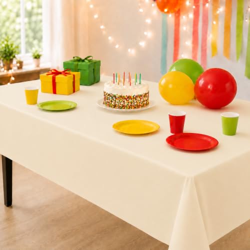 Image of Party Dimensions Ivory Plastic Tablecloths, 12 Pack, 54 x 108 Rectangle
