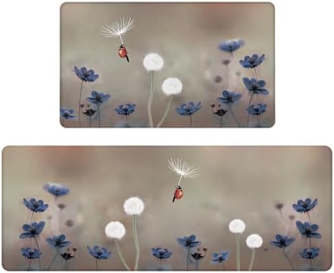 DJYQBFA Marble Teal Kitchen Rug Mats For Floor Sets Of 2 Anti Fatigue Cushioned